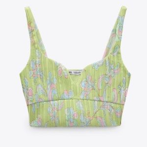 ZARA Printed Pleated Crop Top